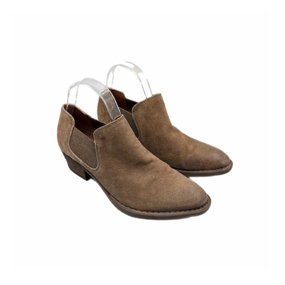 Born NWOB Dallia Pull On Block Heel Suede Distressed Brown Low Ankle Booties